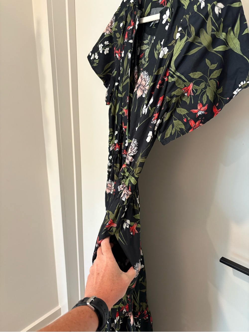 Anthropologie The Somerset Black Floral Garden Tiered Smocked Maxi Dress Cozy 1X - Picture 8 of 14